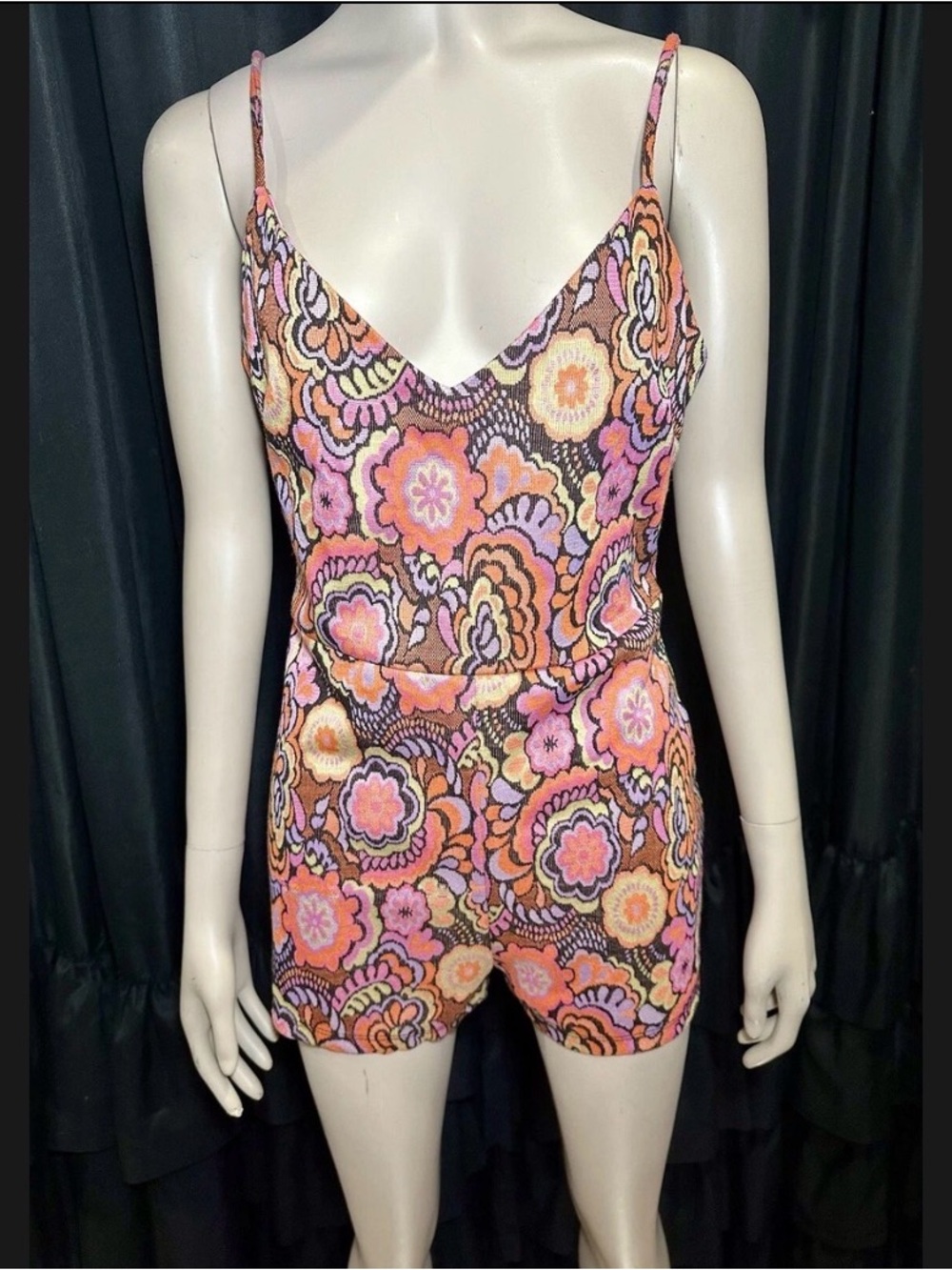 Zara Floral Satin Cami Romper - Pink, Orange & Cream
